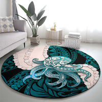 Teal Galaxy Polynesia Tribal Octopus Tattoo Round Carpet Pikake Lei Polynesian Pattern LT14 - Polynesian Pride