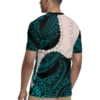 Teal Galaxy Polynesia Tribal Octopus Tattoo Rugby Jersey Pikake Lei Polynesian Pattern