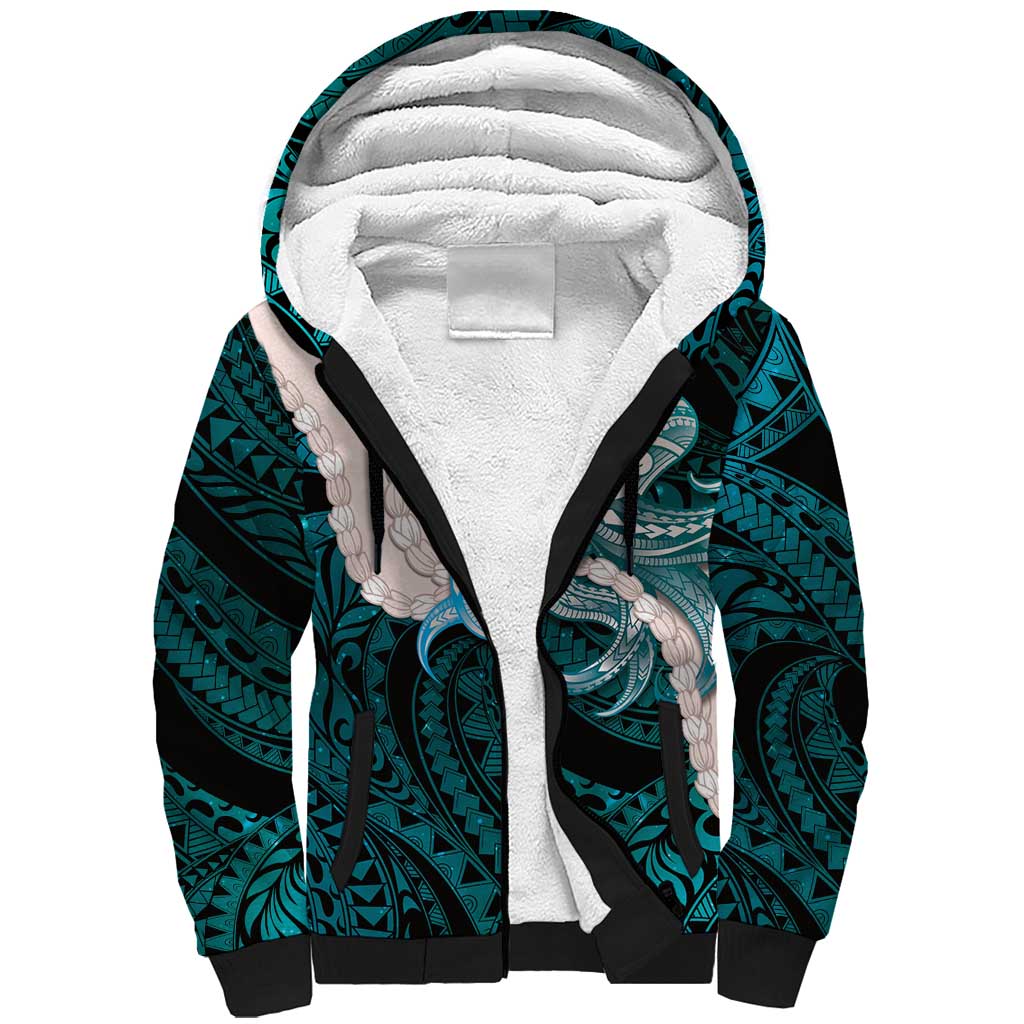 Teal Galaxy Polynesia Tribal Octopus Tattoo Sherpa Hoodie Pikake Lei Polynesian Pattern LT14 Unisex Teal - Polynesian Pride