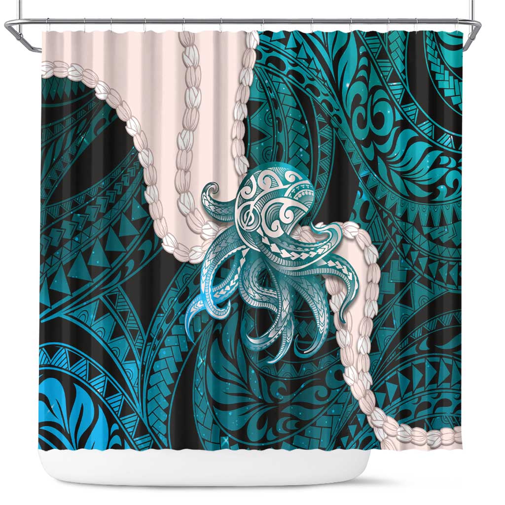 Teal Galaxy Polynesia Tribal Octopus Tattoo Shower Curtain Pikake Lei Polynesian Pattern LT14 Teal - Polynesian Pride