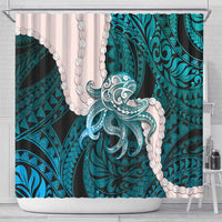 Teal Galaxy Polynesia Tribal Octopus Tattoo Shower Curtain Pikake Lei Polynesian Pattern LT14 - Polynesian Pride
