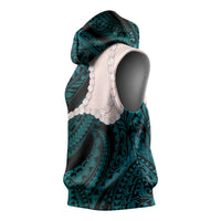 Teal Galaxy Polynesia Tribal Octopus Tattoo Sleeveless Hoodie Pikake Lei Polynesian Pattern LT14 - Polynesian Pride