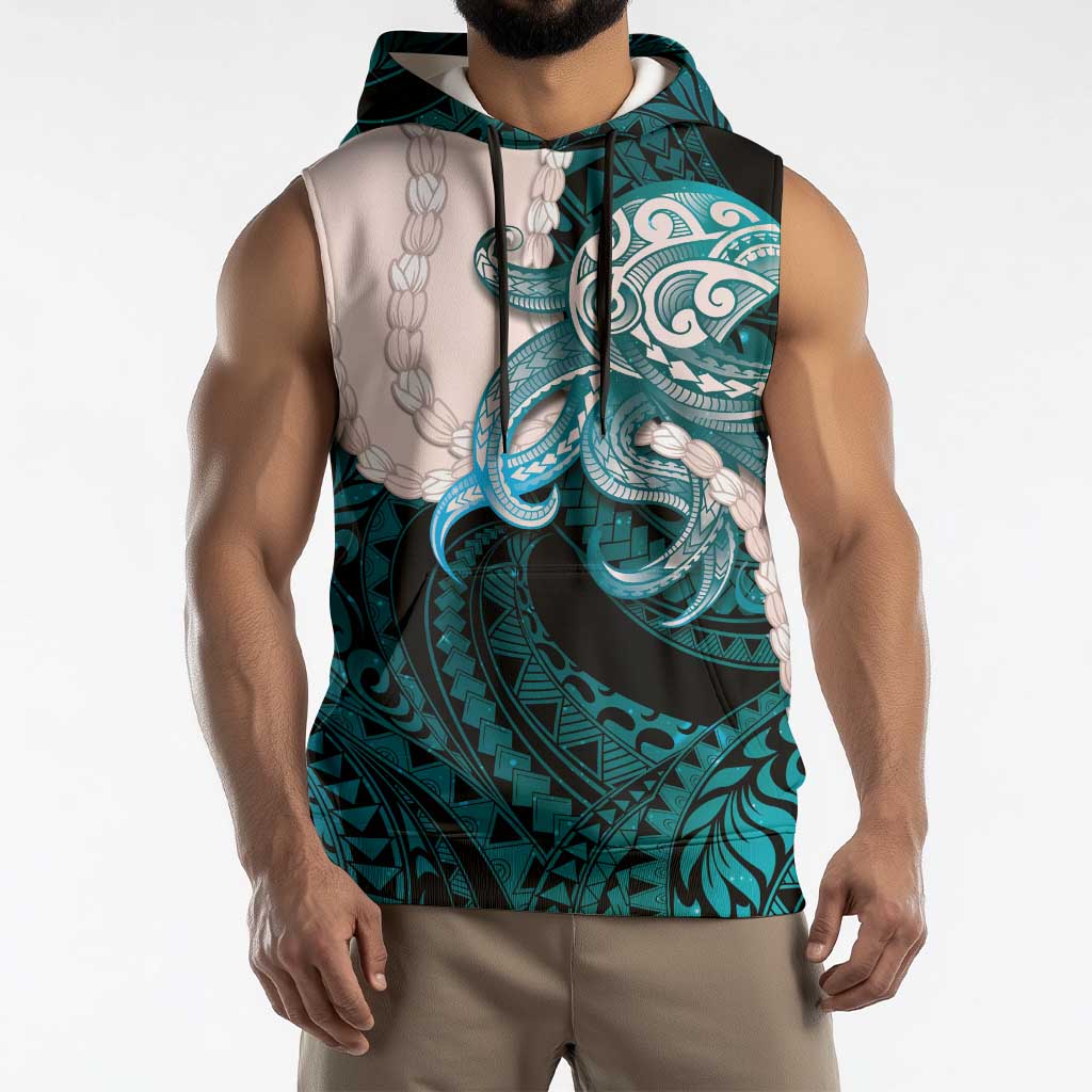 Teal Galaxy Polynesia Tribal Octopus Tattoo Sleeveless Hoodie Pikake Lei Polynesian Pattern LT14 - Polynesian Pride