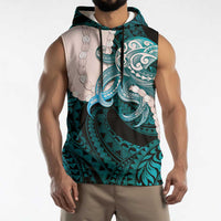 Teal Galaxy Polynesia Tribal Octopus Tattoo Sleeveless Hoodie Pikake Lei Polynesian Pattern LT14 - Polynesian Pride