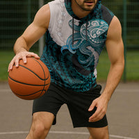Teal Galaxy Polynesia Tribal Octopus Tattoo Sleeveless Hoodie Pikake Lei Polynesian Pattern LT14 - Polynesian Pride