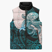 Teal Galaxy Polynesia Tribal Octopus Tattoo Sleeveless Puffer Jacket Pikake Lei Polynesian Pattern LT14 Unisex Teal - Polynesian Pride