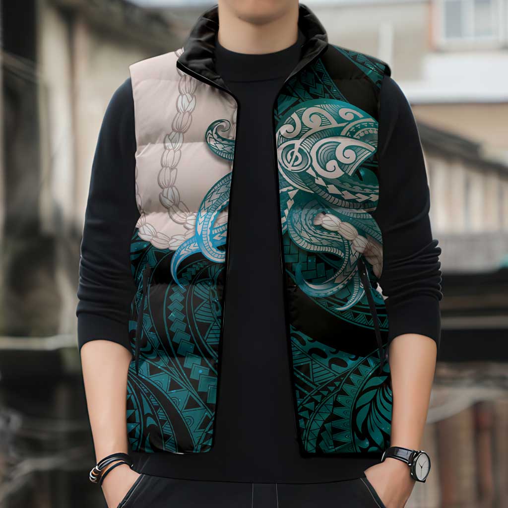 Teal Galaxy Polynesia Tribal Octopus Tattoo Sleeveless Puffer Jacket Pikake Lei Polynesian Pattern LT14 - Polynesian Pride