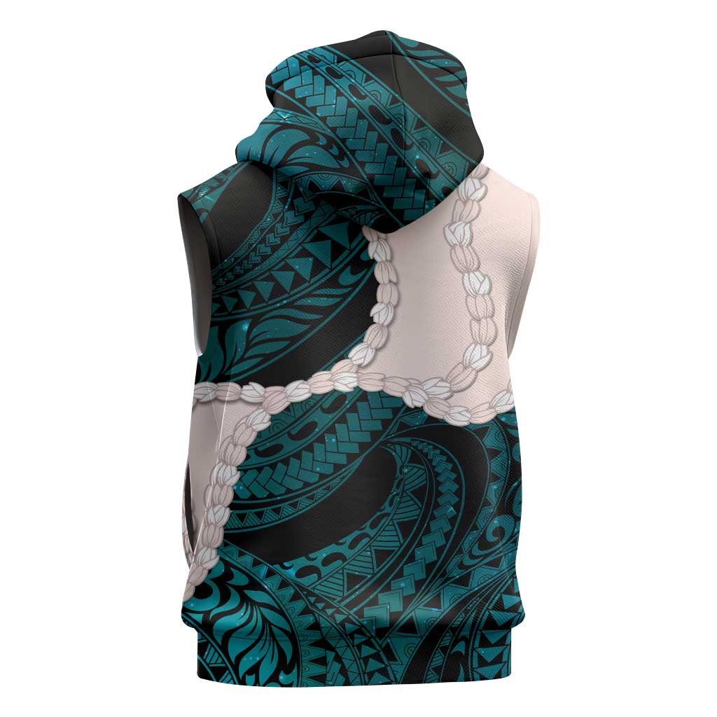 Teal Galaxy Polynesia Tribal Octopus Tattoo Sleeveless Zip Hoodie Pikake Lei Polynesian Pattern LT14 - Polynesian Pride
