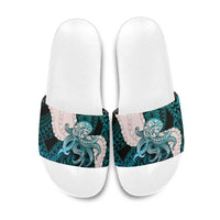 Teal Galaxy Polynesia Tribal Octopus Tattoo Slide Sandals Pikake Lei Polynesian Pattern LT14 Teal - Polynesian Pride