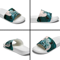 Teal Galaxy Polynesia Tribal Octopus Tattoo Slide Sandals Pikake Lei Polynesian Pattern LT14 - Polynesian Pride