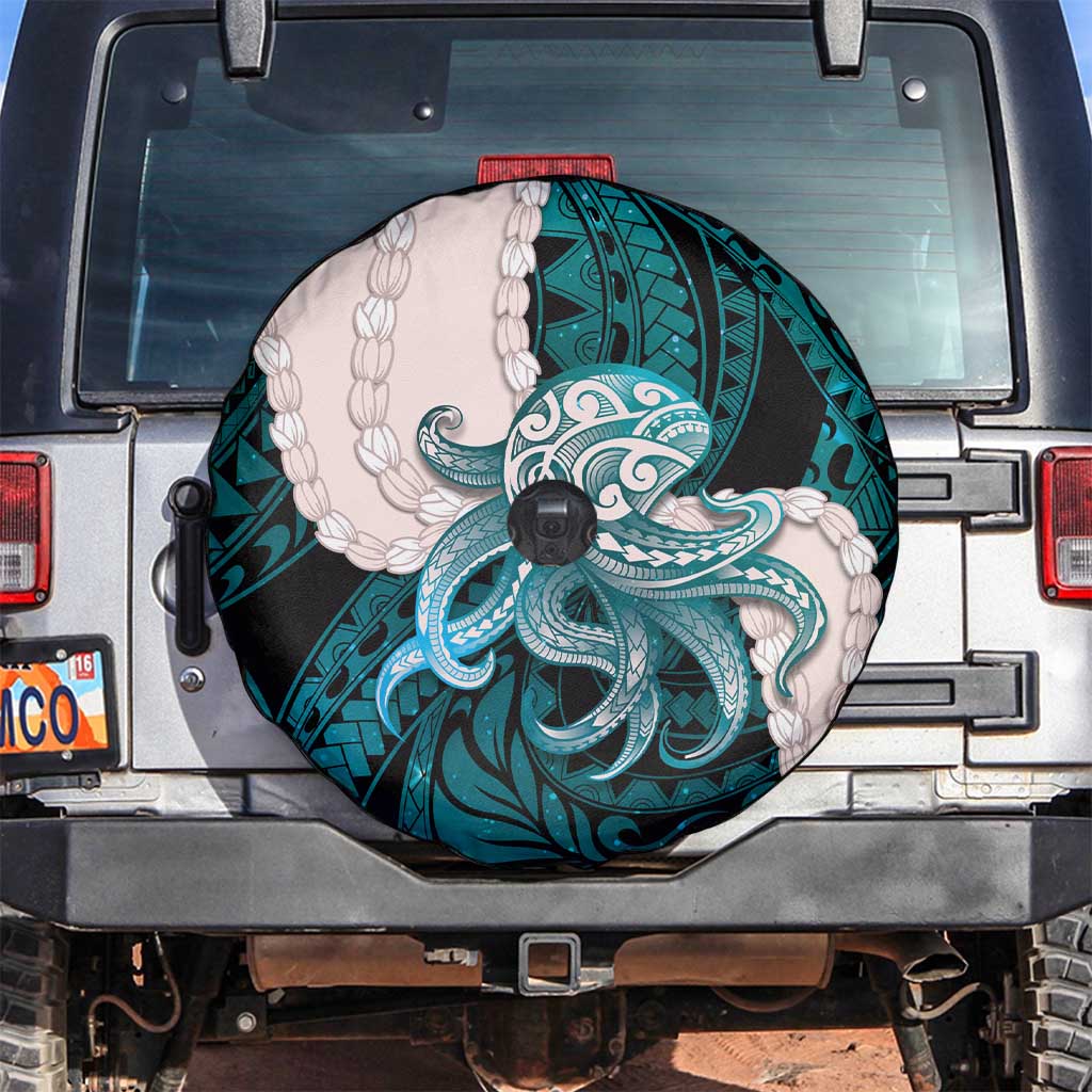Teal Galaxy Polynesia Tribal Octopus Tattoo Spare Tire Cover Pikake Lei Polynesian Pattern LT14 Teal - Polynesian Pride