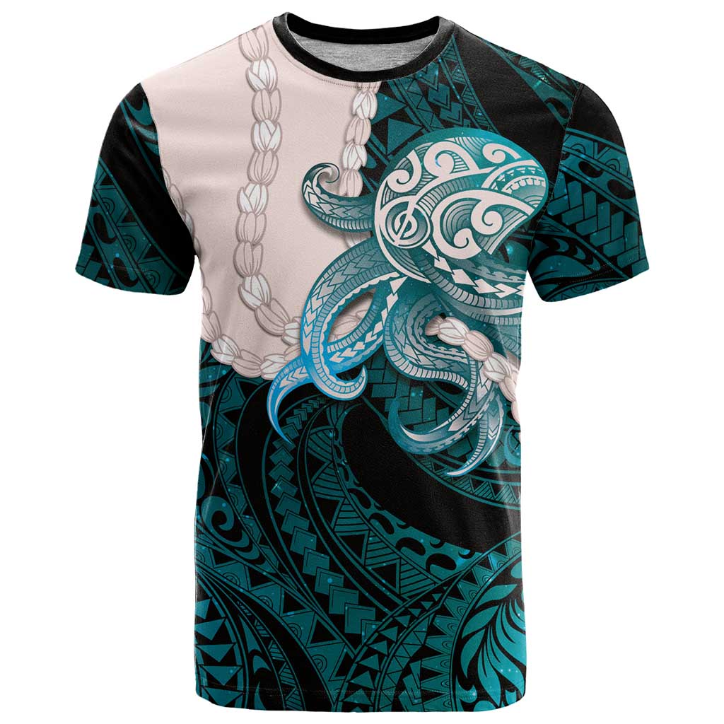 Teal Galaxy Polynesia Tribal Octopus Tattoo T Shirt Pikake Lei Polynesian Pattern LT14 Teal - Polynesian Pride