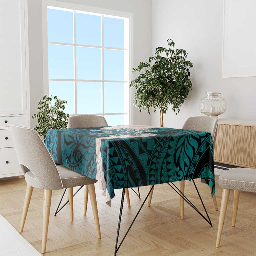 Teal Galaxy Polynesia Tribal Octopus Tattoo Tablecloth Pikake Lei Polynesian Pattern