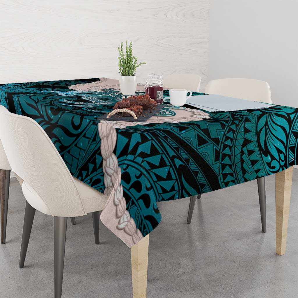Teal Galaxy Polynesia Tribal Octopus Tattoo Tablecloth Pikake Lei Polynesian Pattern