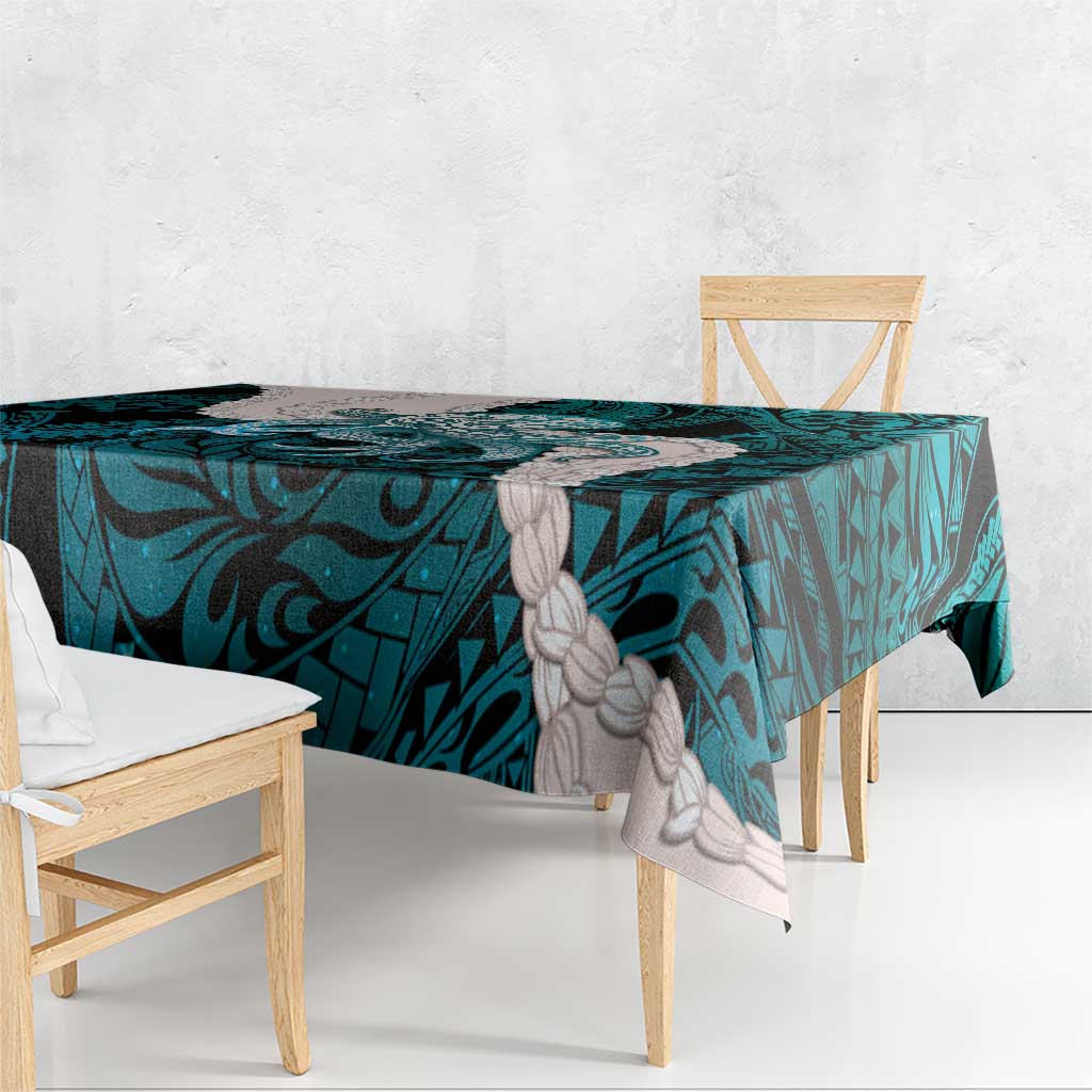 Teal Galaxy Polynesia Tribal Octopus Tattoo Tablecloth Pikake Lei Polynesian Pattern