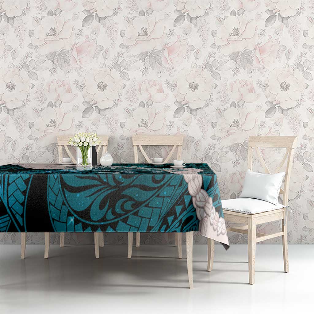 Teal Galaxy Polynesia Tribal Octopus Tattoo Tablecloth Pikake Lei Polynesian Pattern