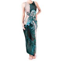 Teal Galaxy Polynesia Tribal Octopus Tattoo Tank Maxi Dress Pikake Lei Polynesian Pattern LT14 Women Teal - Polynesian Pride