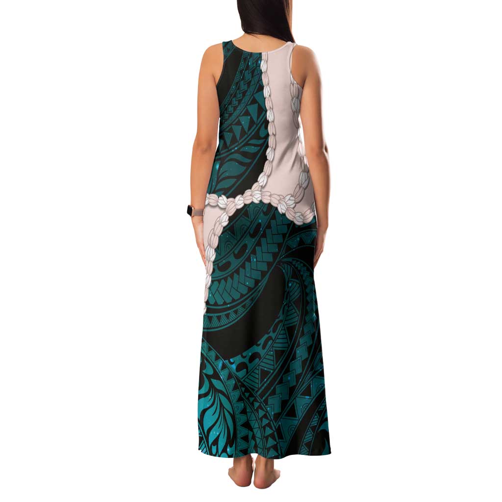 Teal Galaxy Polynesia Tribal Octopus Tattoo Tank Maxi Dress Pikake Lei Polynesian Pattern LT14 - Polynesian Pride