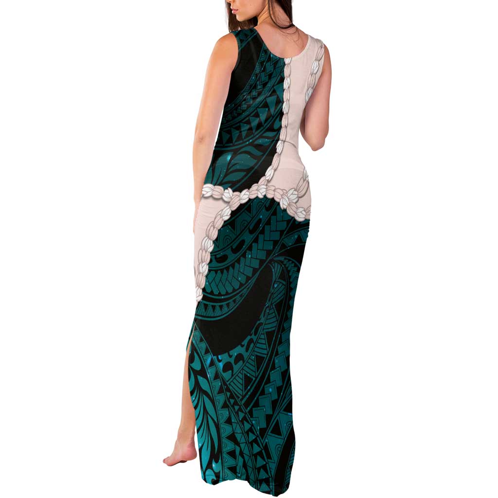 Teal Galaxy Polynesia Tribal Octopus Tattoo Tank Maxi Dress Pikake Lei Polynesian Pattern LT14 - Polynesian Pride