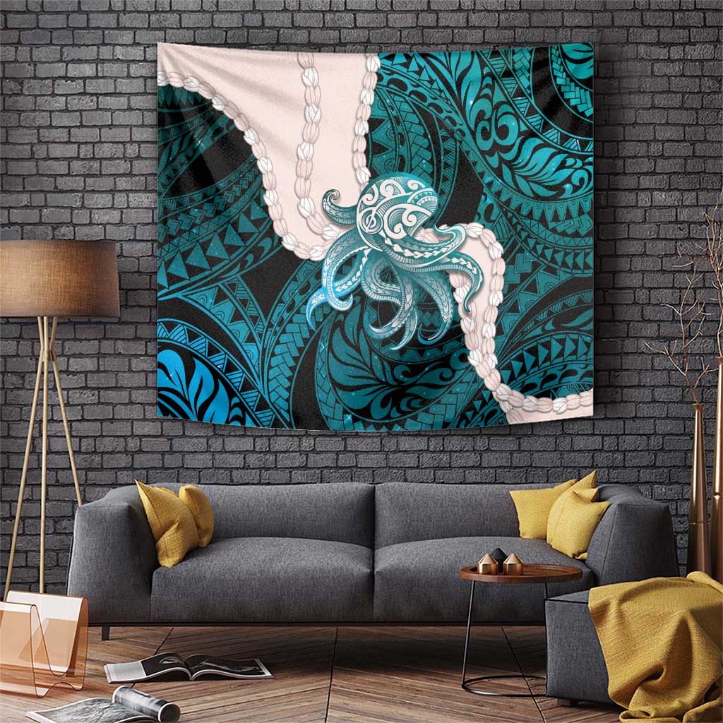 Teal Galaxy Polynesia Tribal Octopus Tattoo Tapestry Pikake Lei Polynesian Pattern LT14 Teal - Polynesian Pride
