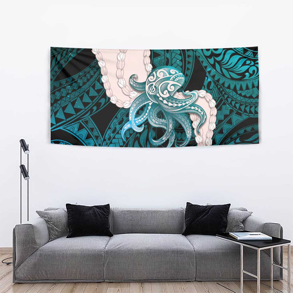 Teal Galaxy Polynesia Tribal Octopus Tattoo Tapestry Pikake Lei Polynesian Pattern LT14 - Polynesian Pride