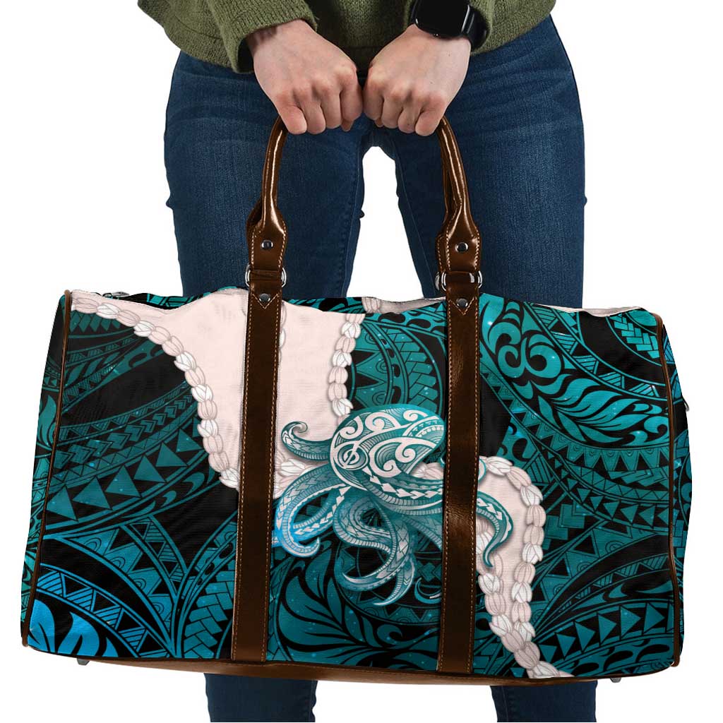 Teal Galaxy Polynesia Tribal Octopus Tattoo Travel Bag Pikake Lei Polynesian Pattern