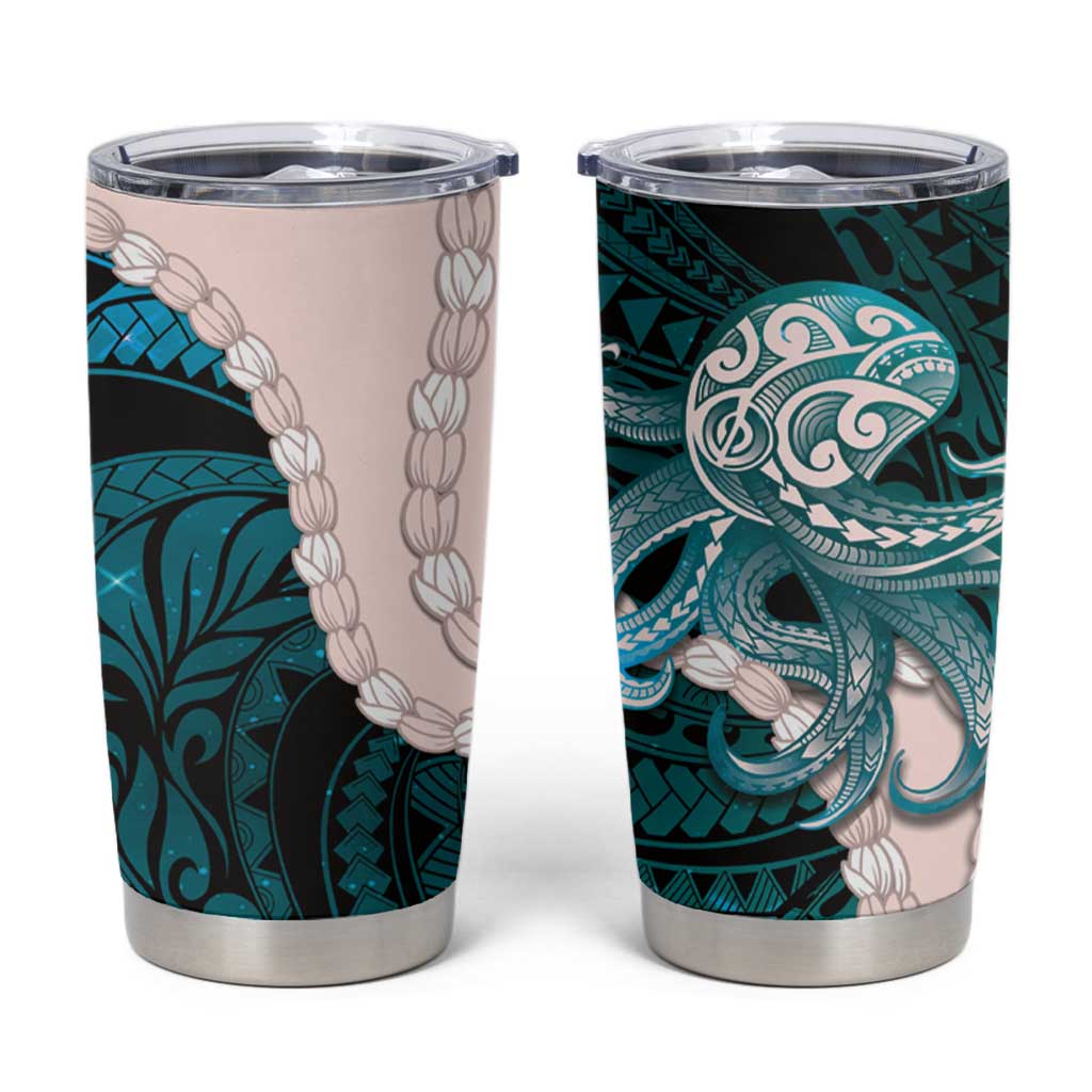 Teal Galaxy Polynesia Tribal Octopus Tattoo Tumbler Cup Pikake Lei Polynesian Pattern LT14 Teal - Polynesian Pride