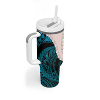 Teal Galaxy Polynesia Tribal Octopus Tattoo Tumbler With Handle Pikake Lei Polynesian Pattern LT14 - Polynesian Pride