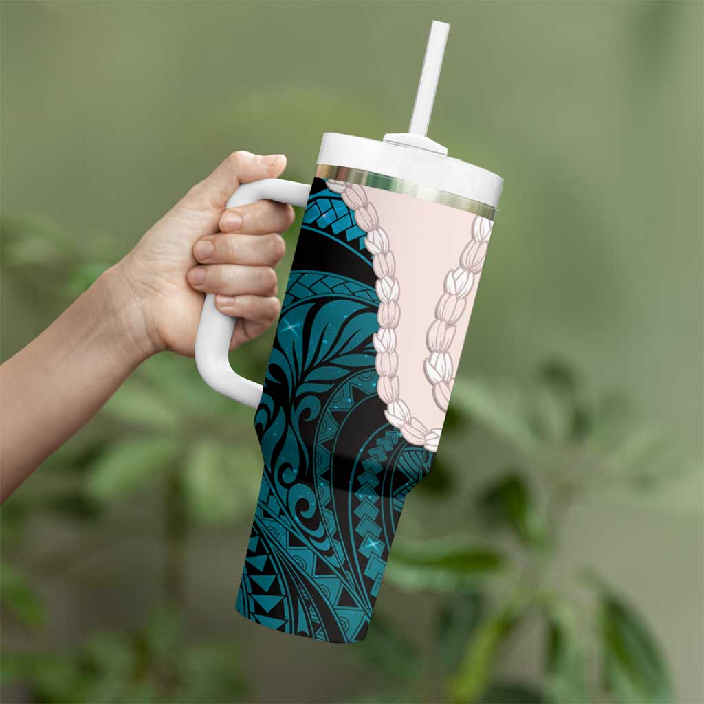 Teal Galaxy Polynesia Tribal Octopus Tattoo Tumbler With Handle Pikake Lei Polynesian Pattern LT14 - Polynesian Pride
