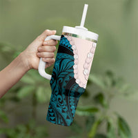 Teal Galaxy Polynesia Tribal Octopus Tattoo Tumbler With Handle Pikake Lei Polynesian Pattern LT14 - Polynesian Pride