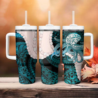 Teal Galaxy Polynesia Tribal Octopus Tattoo Tumbler With Handle Pikake Lei Polynesian Pattern LT14 - Polynesian Pride