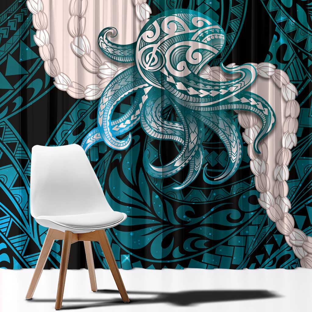 Teal Galaxy Polynesia Tribal Octopus Tattoo Window Curtain Pikake Lei Polynesian Pattern LT14 - Polynesian Pride