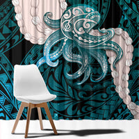 Teal Galaxy Polynesia Tribal Octopus Tattoo Window Curtain Pikake Lei Polynesian Pattern LT14 - Polynesian Pride