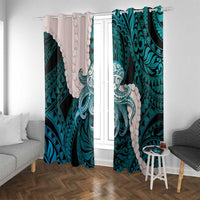 Teal Galaxy Polynesia Tribal Octopus Tattoo Window Curtain Pikake Lei Polynesian Pattern LT14 With Grommets Teal - Polynesian Pride