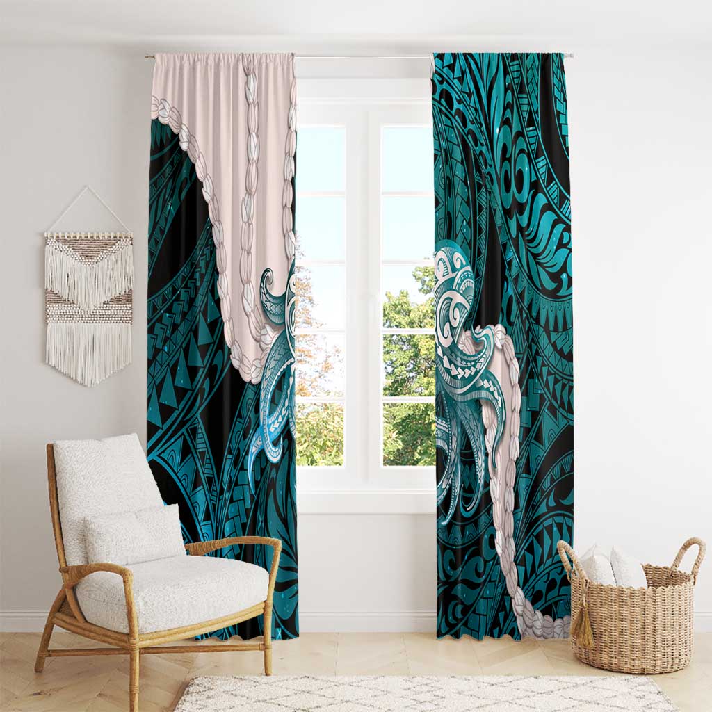 Teal Galaxy Polynesia Tribal Octopus Tattoo Window Curtain Pikake Lei Polynesian Pattern LT14 - Polynesian Pride