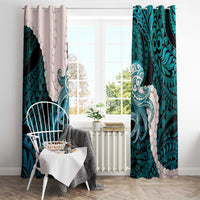 Teal Galaxy Polynesia Tribal Octopus Tattoo Window Curtain Pikake Lei Polynesian Pattern LT14 - Polynesian Pride