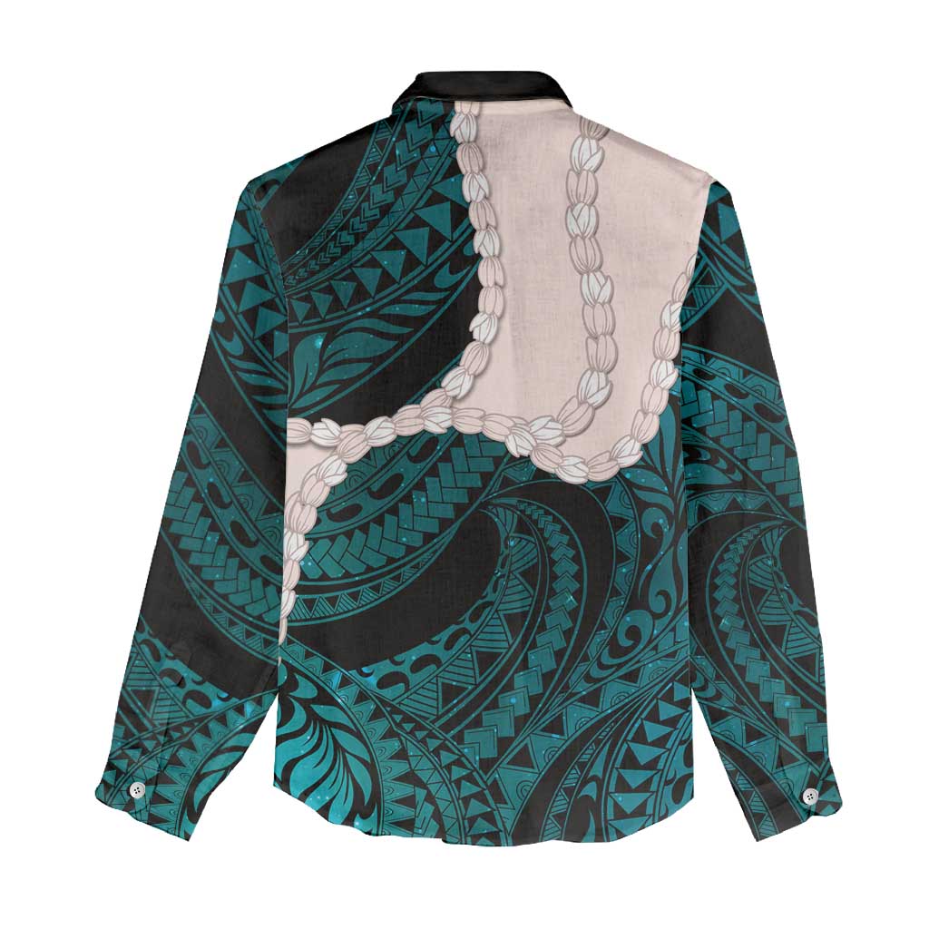 Teal Galaxy Polynesia Tribal Octopus Tattoo Women Casual Shirt Pikake Lei Polynesian Pattern LT14 - Polynesian Pride