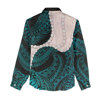 Teal Galaxy Polynesia Tribal Octopus Tattoo Women Casual Shirt Pikake Lei Polynesian Pattern LT14 - Polynesian Pride