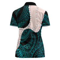 Teal Galaxy Polynesia Tribal Octopus Tattoo Women Polo Shirt Pikake Lei Polynesian Pattern LT14 - Polynesian Pride