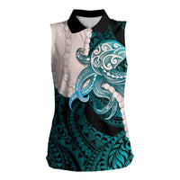 Teal Galaxy Polynesia Tribal Octopus Tattoo Women Sleeveless Polo Shirt Pikake Lei Polynesian Pattern LT14 Female Teal - Polynesian Pride