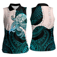 Teal Galaxy Polynesia Tribal Octopus Tattoo Women Sleeveless Polo Shirt Pikake Lei Polynesian Pattern LT14 - Polynesian Pride