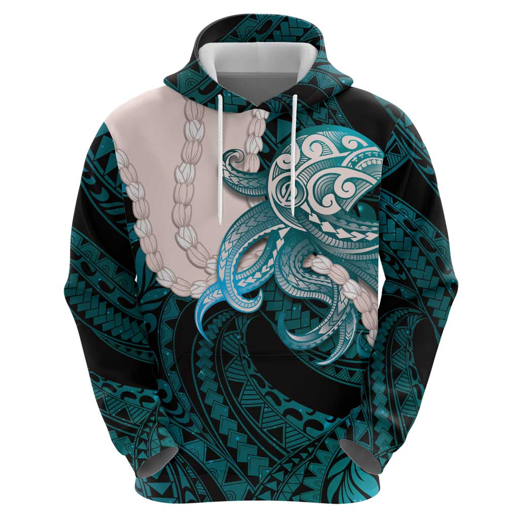 Teal Galaxy Polynesia Tribal Octopus Tattoo Zip Hoodie Pikake Lei Polynesian Pattern LT14 - Polynesian Pride