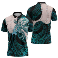 Teal Galaxy Polynesia Tribal Octopus Tattoo Zipper Polo Shirt Pikake Lei Polynesian Pattern LT14 - Polynesian Pride