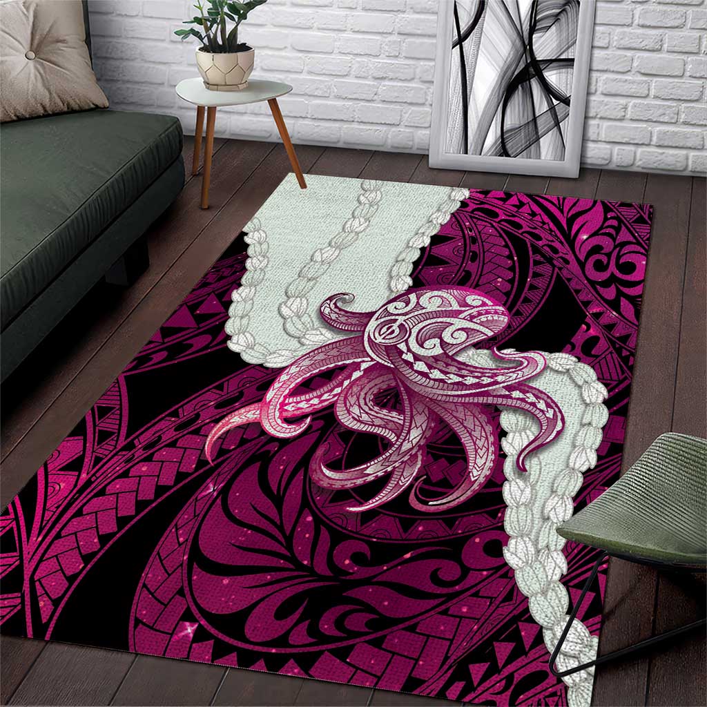 Pink Galaxy Polynesia Tribal Octopus Tattoo Area Rug Pikake Lei Polynesian Pattern