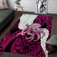 Pink Galaxy Polynesia Tribal Octopus Tattoo Area Rug Pikake Lei Polynesian Pattern