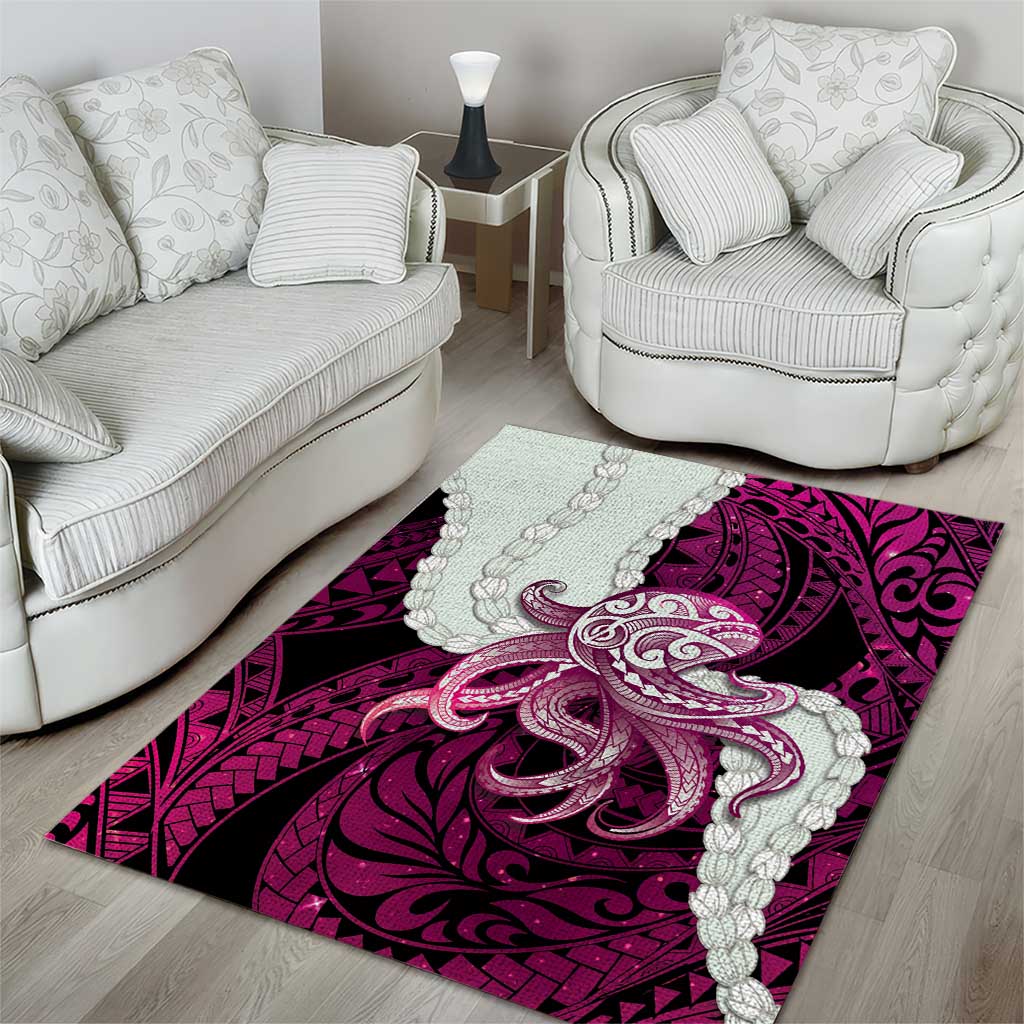 Pink Galaxy Polynesia Tribal Octopus Tattoo Area Rug Pikake Lei Polynesian Pattern