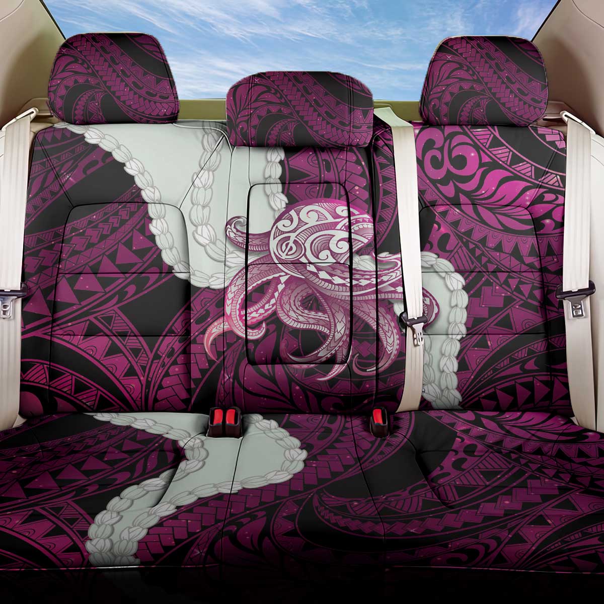 Pink Galaxy Polynesia Tribal Octopus Tattoo Back Car Seat Cover Pikake Lei Polynesian Pattern