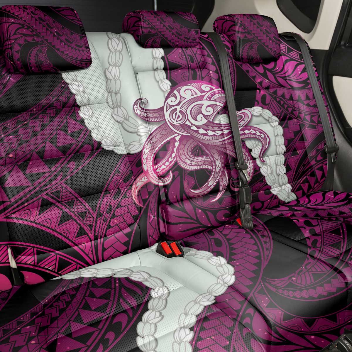 Pink Galaxy Polynesia Tribal Octopus Tattoo Back Car Seat Cover Pikake Lei Polynesian Pattern