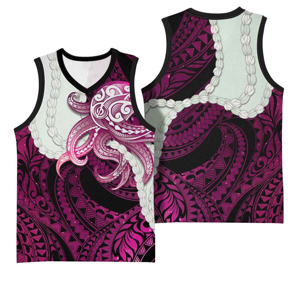 Pink Galaxy Polynesia Tribal Octopus Tattoo Basketball Jersey Pikake Lei Polynesian Pattern LT14 - Polynesian Pride