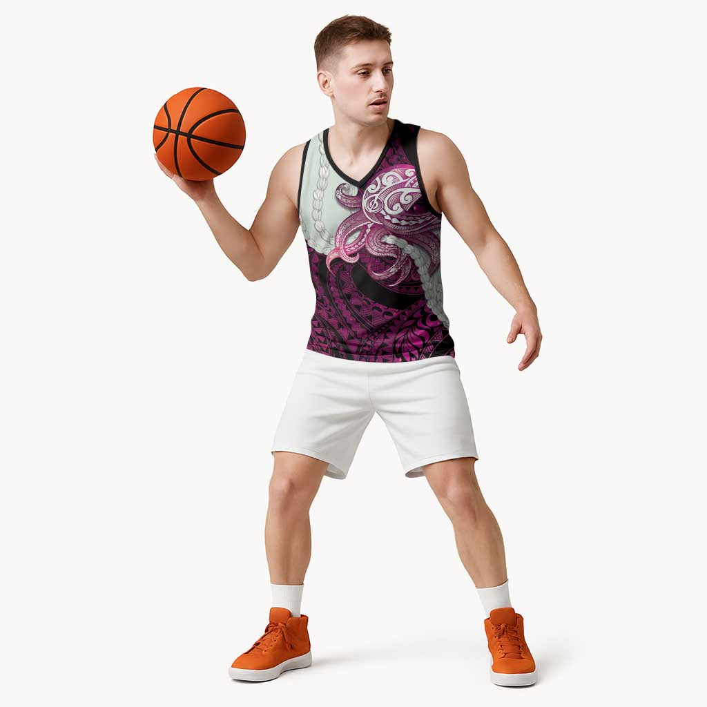 Pink Galaxy Polynesia Tribal Octopus Tattoo Basketball Jersey Pikake Lei Polynesian Pattern LT14 - Polynesian Pride